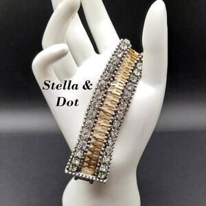 Stella & Dot Rhinestone Wide Bracelet, Two Rows Clear Rhinestones, 6 3/4 Inch